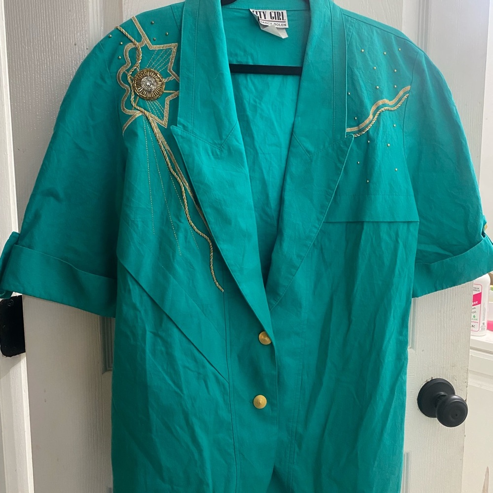 VTG City Girl Nancy Bolen Turquoise Blazer - Maximalist AF Sz 10